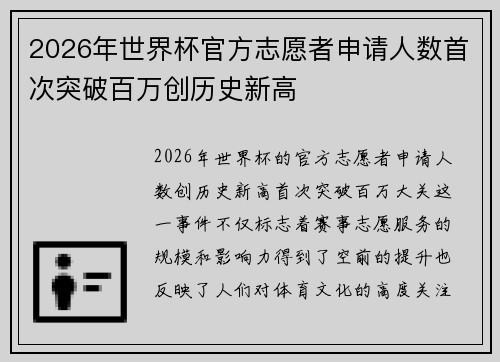 2026年世界杯官方志愿者申请人数首次突破百万创历史新高 2026年世界杯官方志愿者申请人数首次突破百万创历史新高